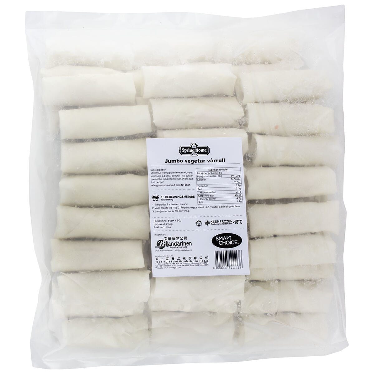 DF Spring Roll w/vegetable, SC, Jumbo, (50x50gr.) x 4 - MANDARINEN