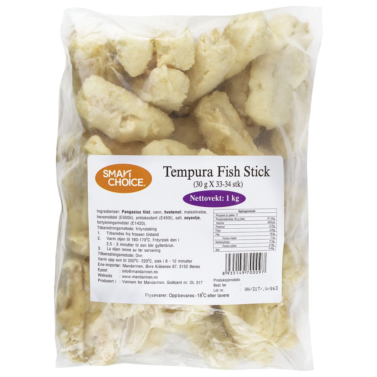DF Tempura Fish stick 1 kg (30 g x 33 stk)/ 8 - MANDARINEN